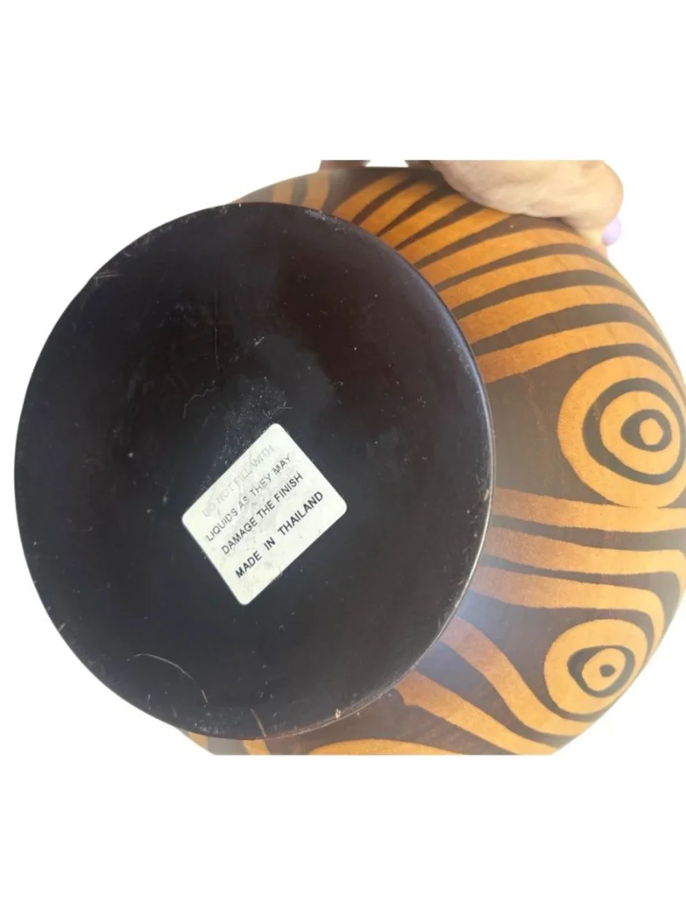 Hand Turned Wooden Art Vase Optical Illusion Wood Grain Design Decorative Rustic